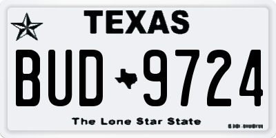 TX license plate BUD9724