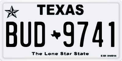TX license plate BUD9741
