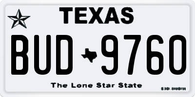 TX license plate BUD9760