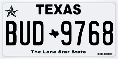TX license plate BUD9768