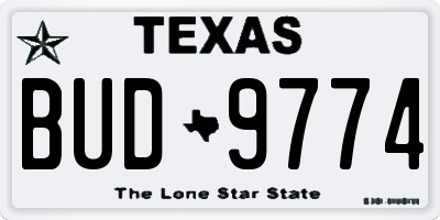 TX license plate BUD9774