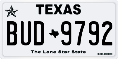 TX license plate BUD9792