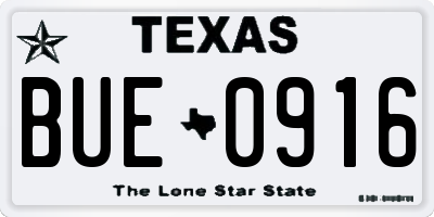 TX license plate BUE0916