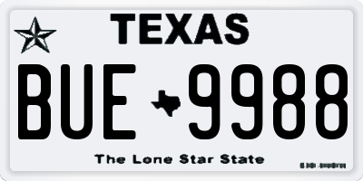 TX license plate BUE9988