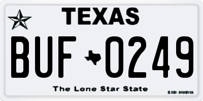 TX license plate BUF0249