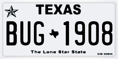 TX license plate BUG1908