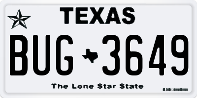 TX license plate BUG3649