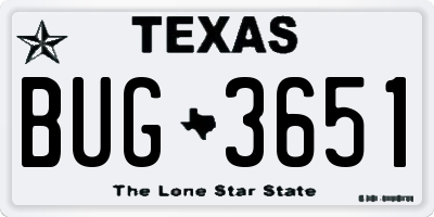 TX license plate BUG3651