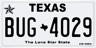 TX license plate BUG4029