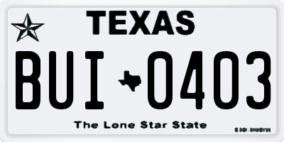 TX license plate BUI0403