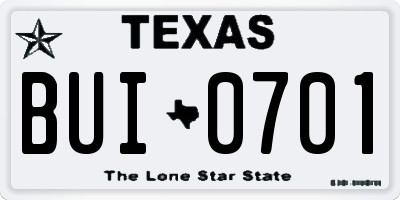 TX license plate BUI0701