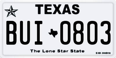 TX license plate BUI0803