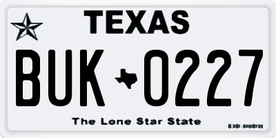 TX license plate BUK0227