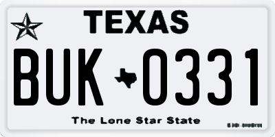 TX license plate BUK0331