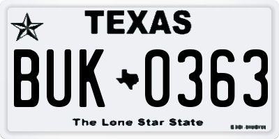 TX license plate BUK0363
