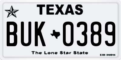 TX license plate BUK0389