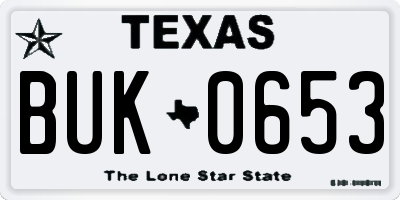 TX license plate BUK0653