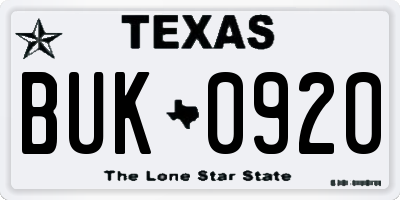TX license plate BUK0920
