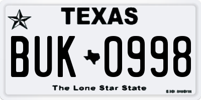TX license plate BUK0998