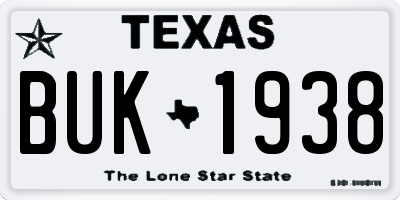 TX license plate BUK1938
