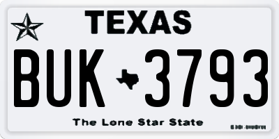 TX license plate BUK3793