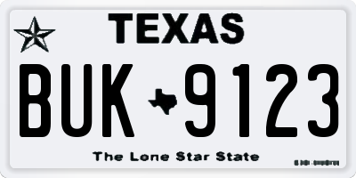 TX license plate BUK9123