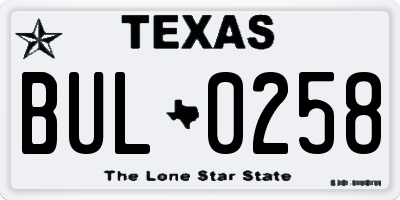 TX license plate BUL0258