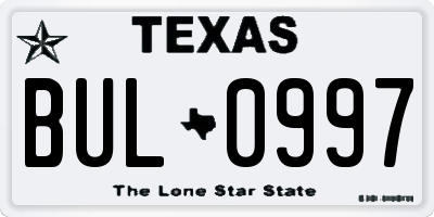 TX license plate BUL0997