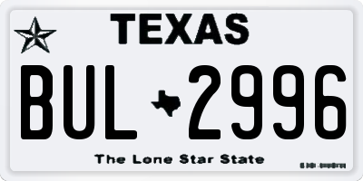 TX license plate BUL2996