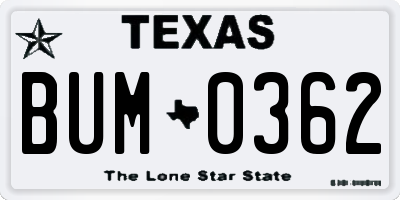 TX license plate BUM0362