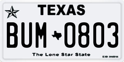 TX license plate BUM0803