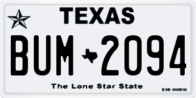 TX license plate BUM2094