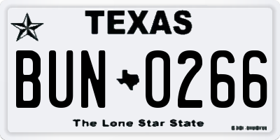 TX license plate BUN0266