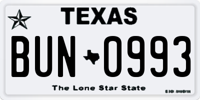 TX license plate BUN0993