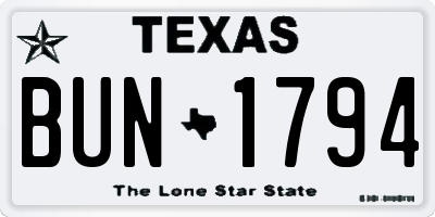 TX license plate BUN1794