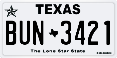 TX license plate BUN3421