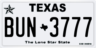 TX license plate BUN3777