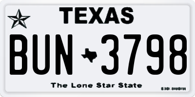 TX license plate BUN3798