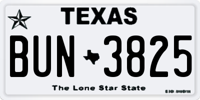 TX license plate BUN3825