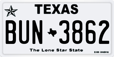 TX license plate BUN3862