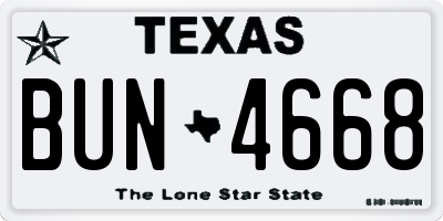 TX license plate BUN4668