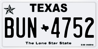 TX license plate BUN4752