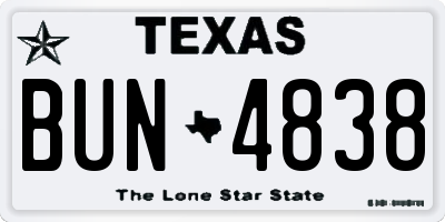 TX license plate BUN4838