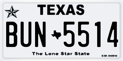TX license plate BUN5514