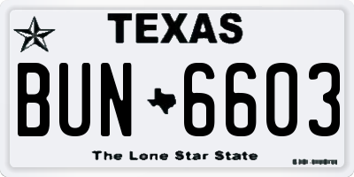 TX license plate BUN6603