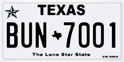 TX license plate BUN7001