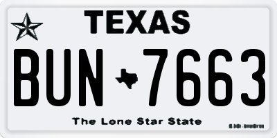 TX license plate BUN7663