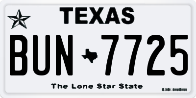 TX license plate BUN7725