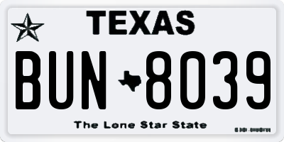 TX license plate BUN8039