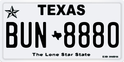 TX license plate BUN8880